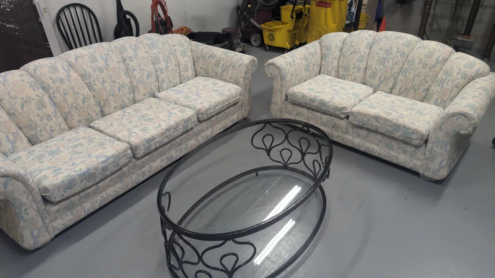 Floral Sofa and Love Seat Set with glass Table thumbnail