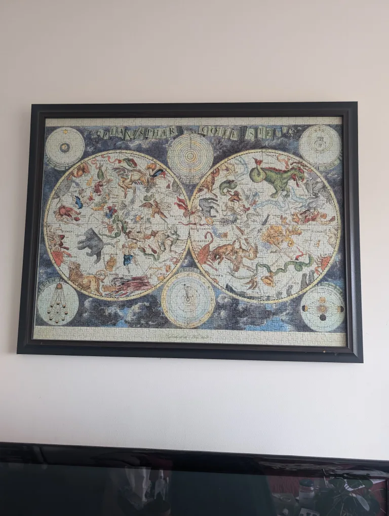 Finished Zodiac Planisphere Jigsaw Puzzle with Frame #freecycle thumbnail