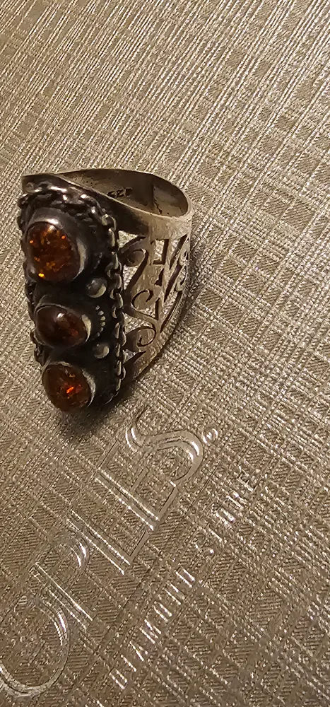 Vintage Sterling Silver 925 Ring with Amber Stones image indicator(3)