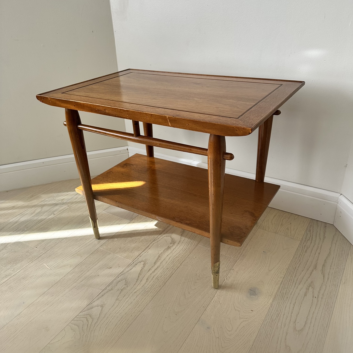 Mid Century Modern End coffee side Table wood brass - photo 3