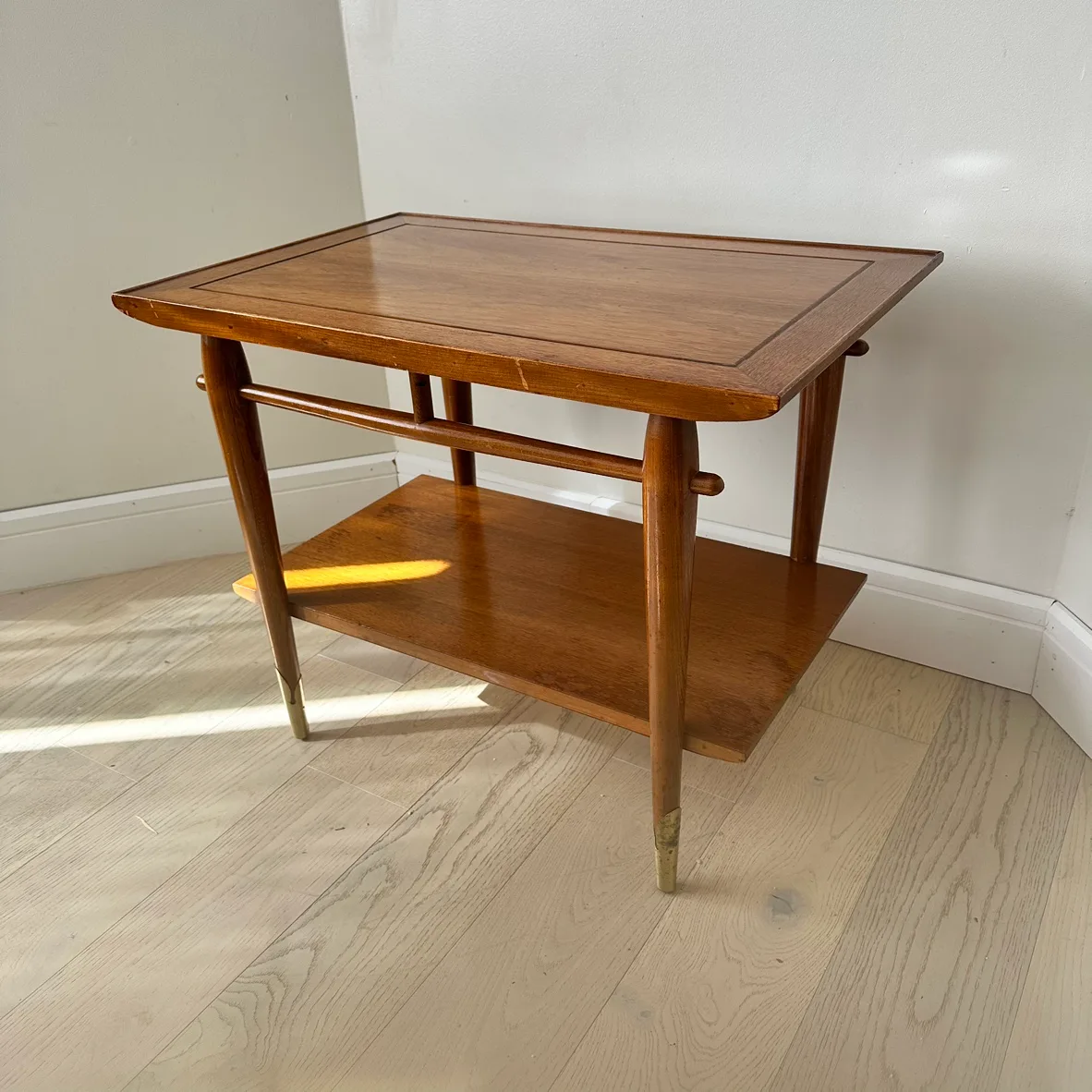 Mid Century Modern End coffee side Table wood brass image indicator(3)