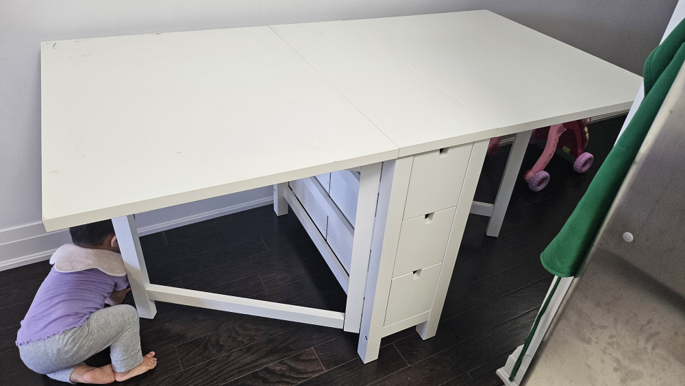 White Fold-Away Table with Storage
