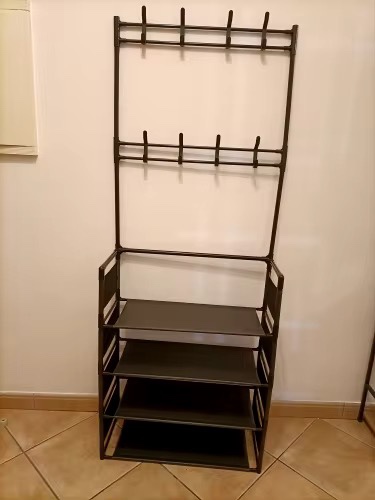 4-Tier Shoe Rack with Coat Hooks, NEW