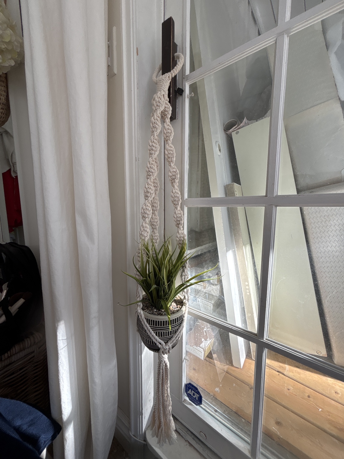 Macrame Boho Plant Hanger and fake plant