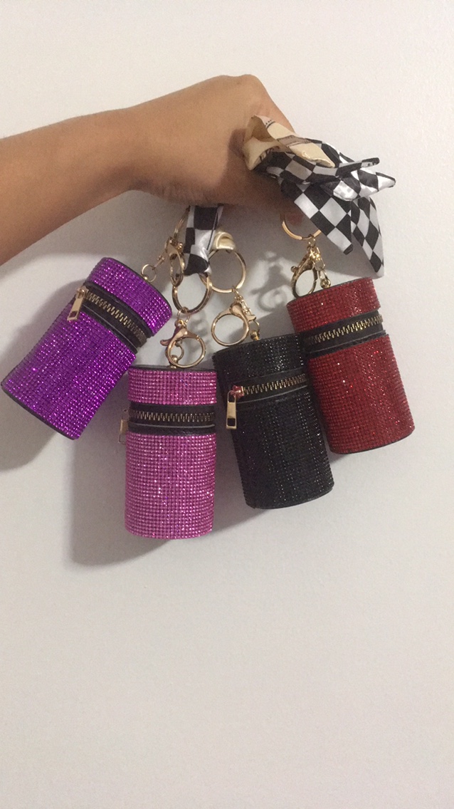 Red Pink Purple Black Rhinestone Bag Charm Keychain