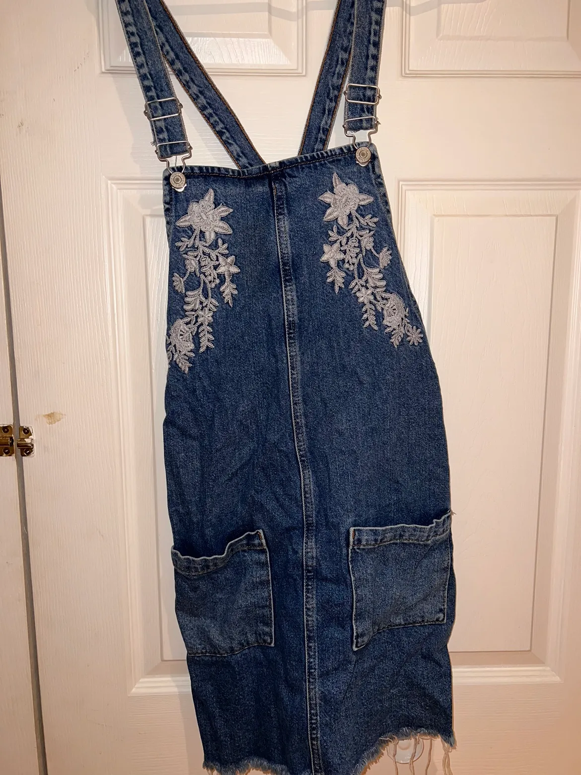 Floral Embroidered Denim Overall Dress thumbnail