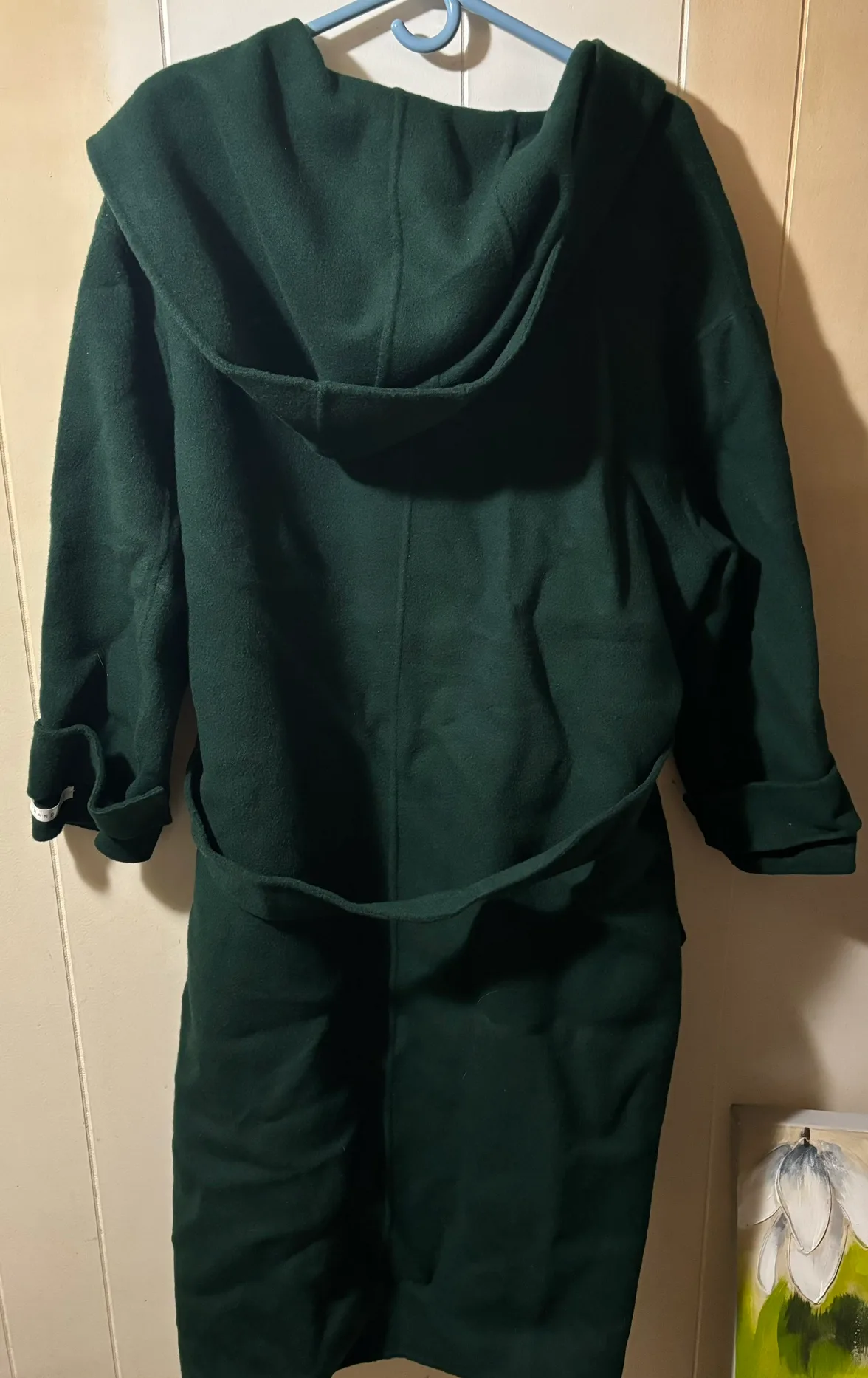 Wool Green Hooded oversized Coat with Belt One Size image indicator(2)
