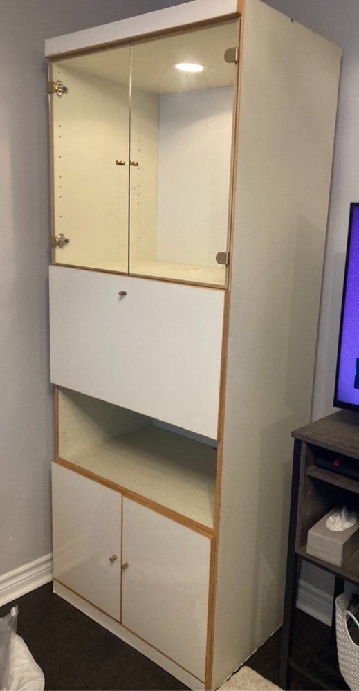 White Cabinet With Glass Doors & Lights
