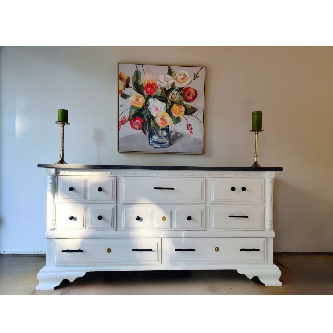 White Dresser with Black Hardware