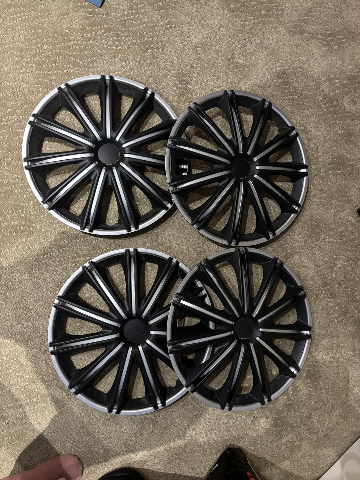 Set of 4 Black and Silver Wheel Covers