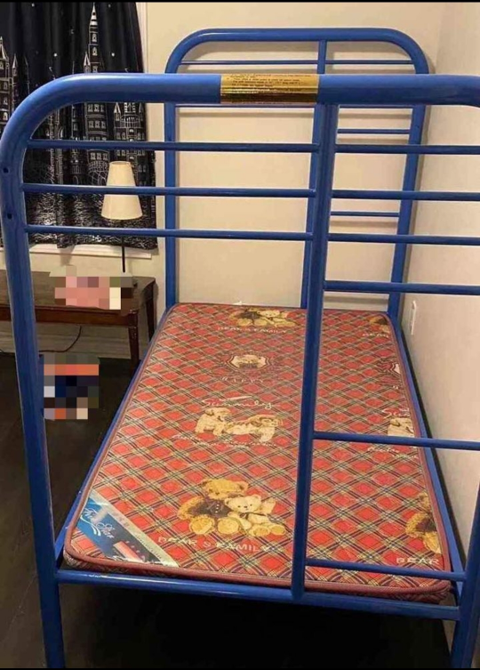 Blue Metal Bed and Mattress