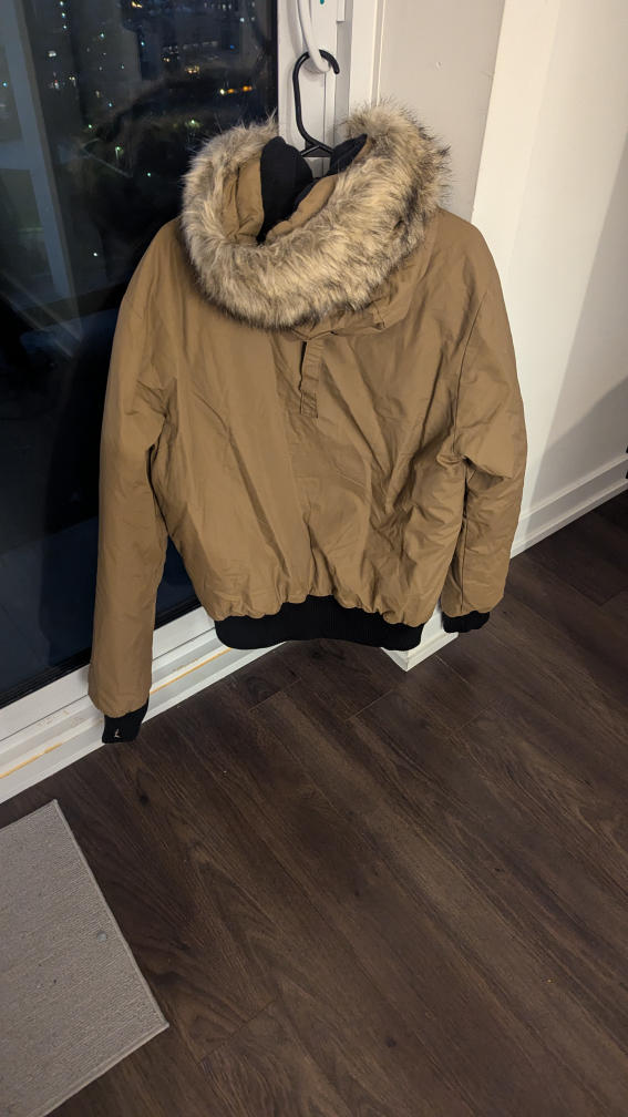 Men's Tan Winter Jacket with Faux Fur Hood - photo 3