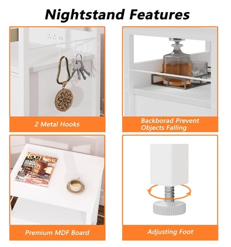White Nightstand with Drawers and Outlets - photo 2