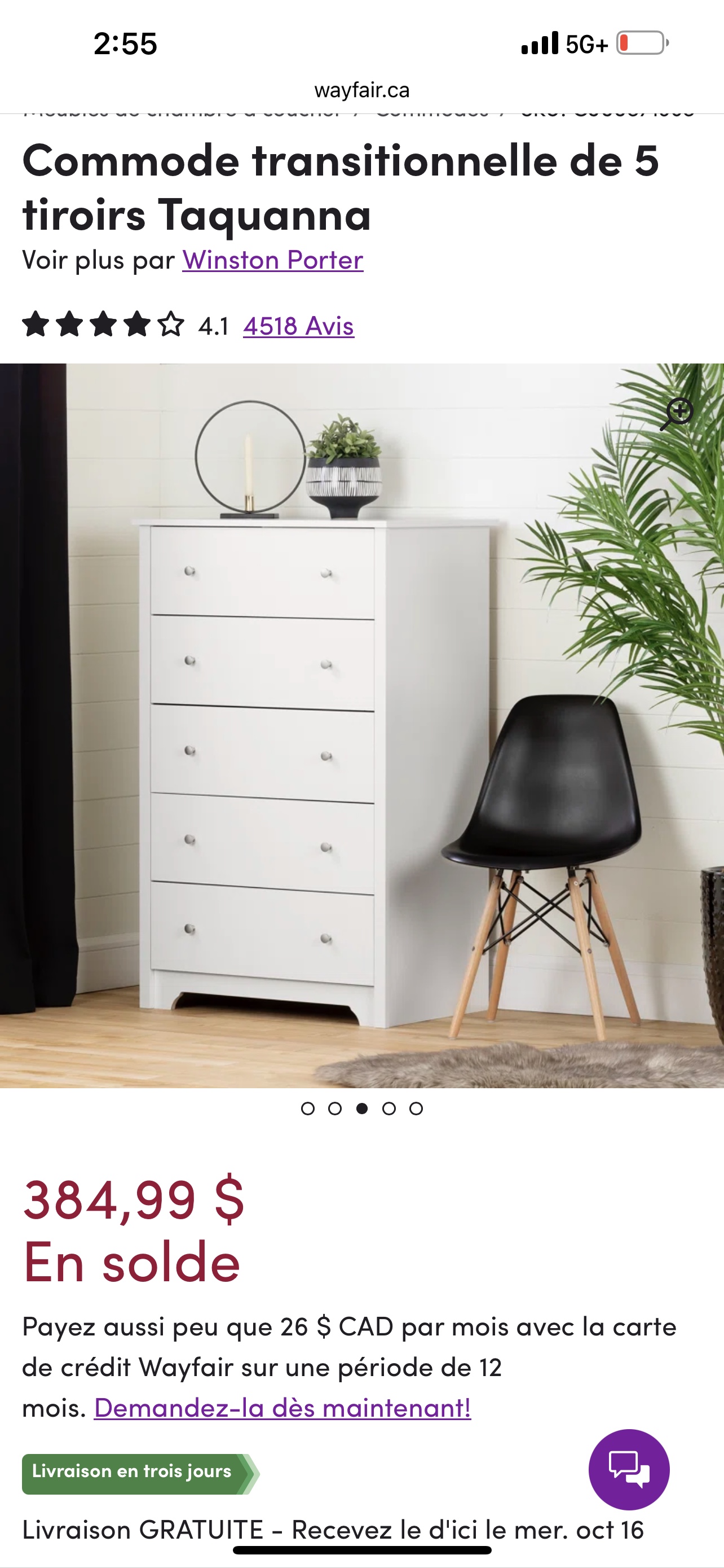 Taquanna Transitional 5- Drawer Chest For sale