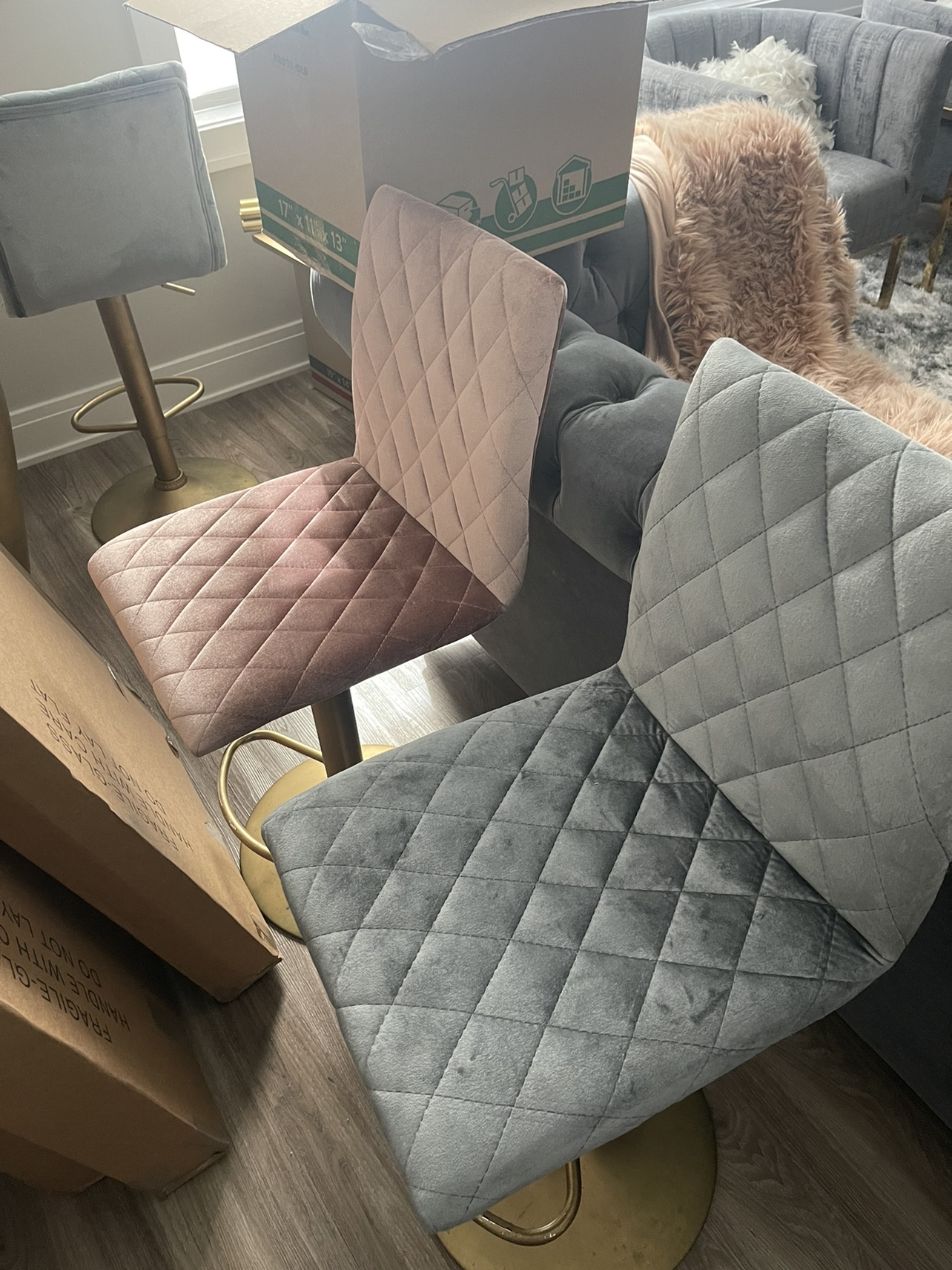 Set of 3 Velvet Barstools - photo 2