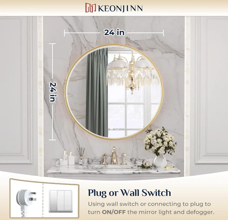 24 Inch Round LED Bathroom Mirror with Defogger image indicator(2)