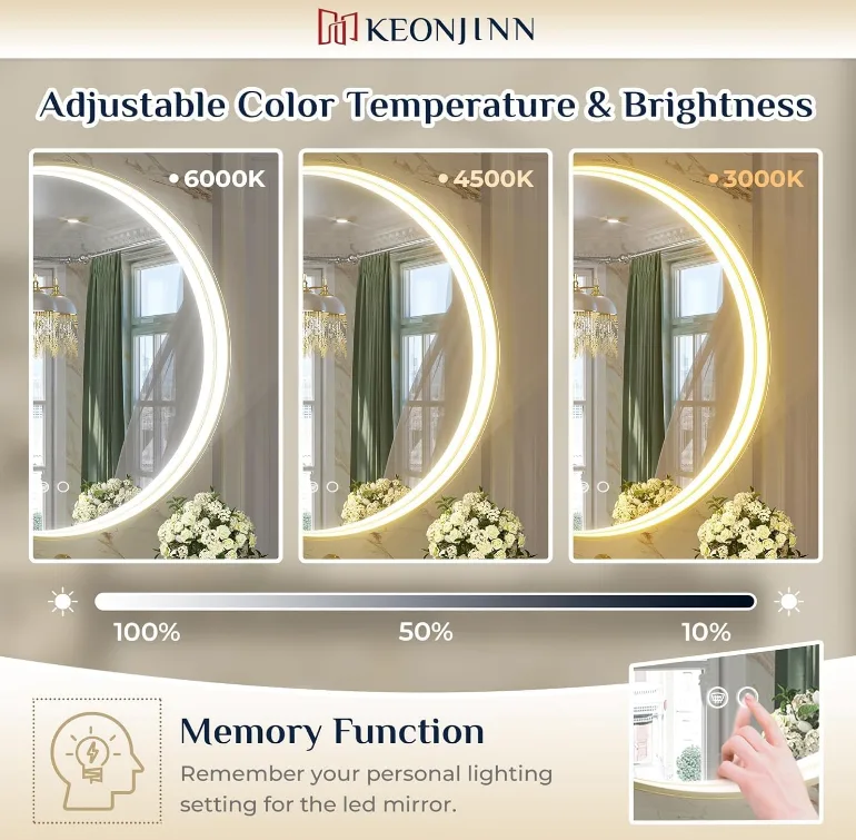 24 Inch Round LED Bathroom Mirror with Defogger image indicator(3)