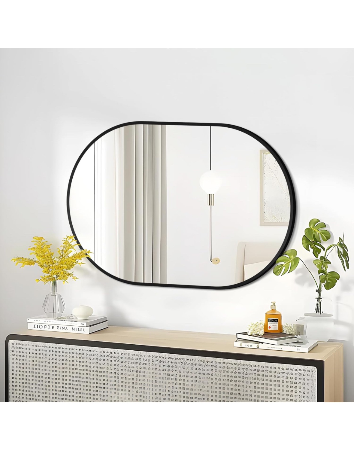 Oval Wall Mirror with Black Frame
