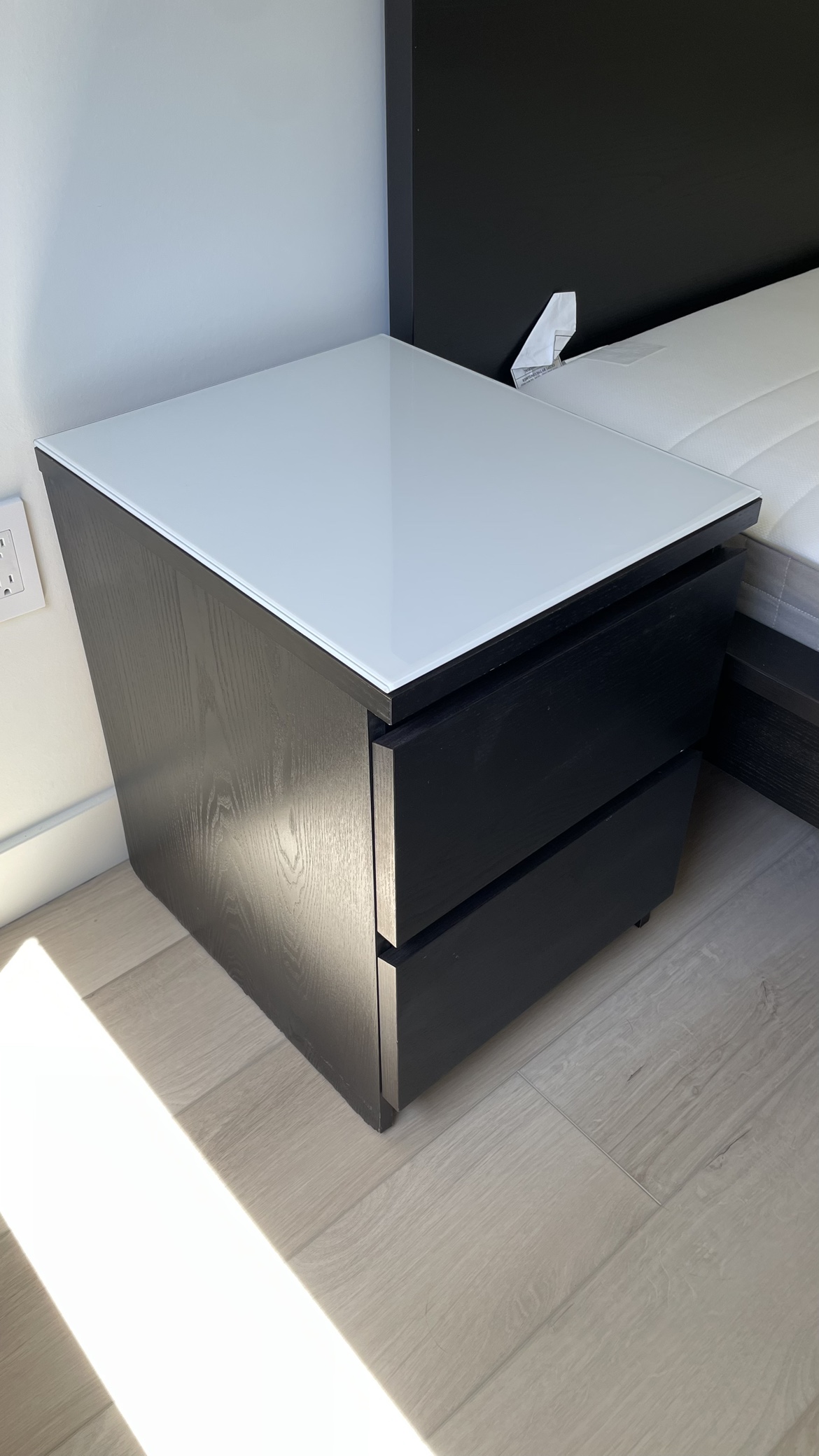 IKEA Malm Black Nightstand with Glass Top (1 of 2)