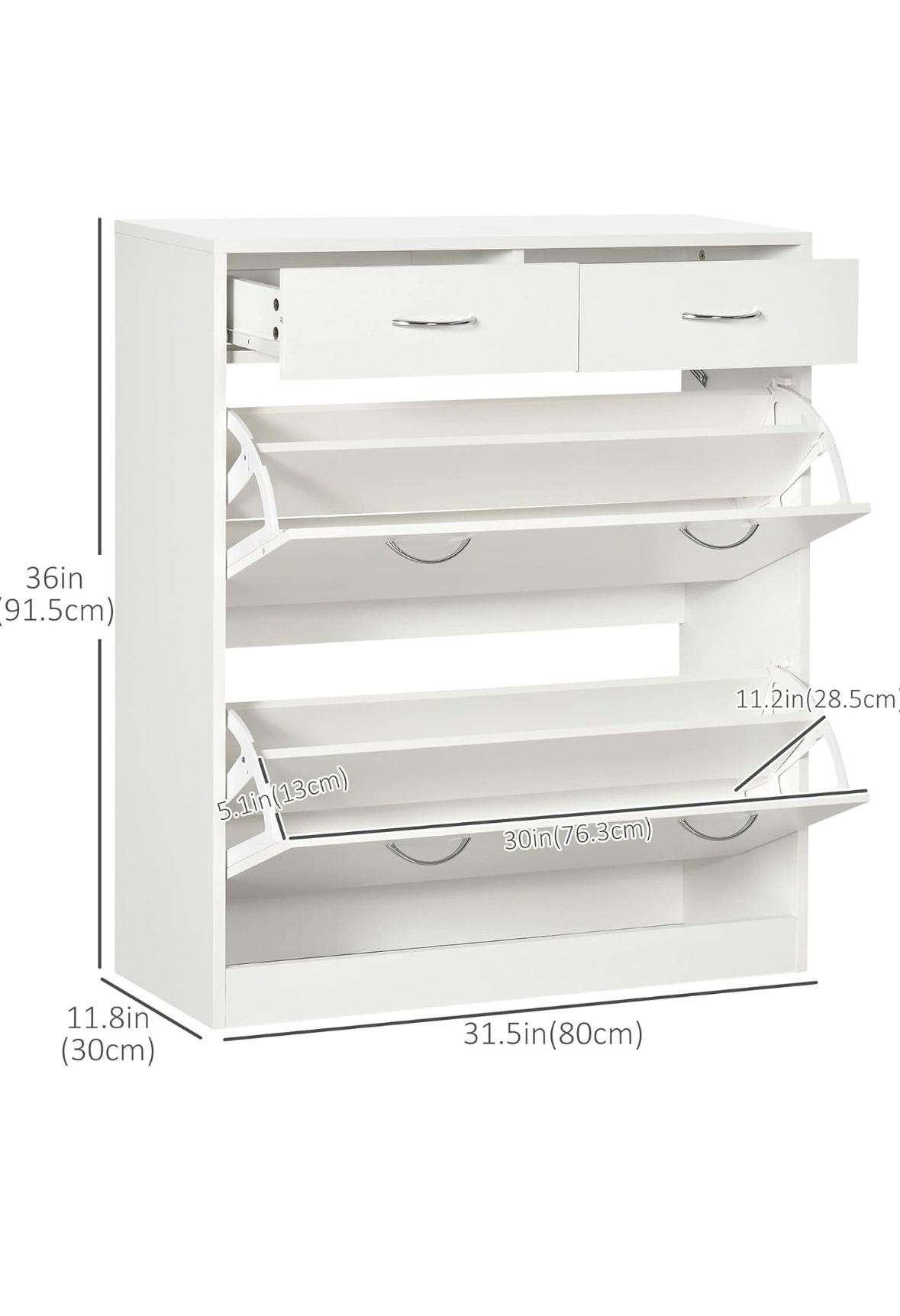 White Shoe Cabinet with 2 Sliding and 2 Flip Drawers - photo 2