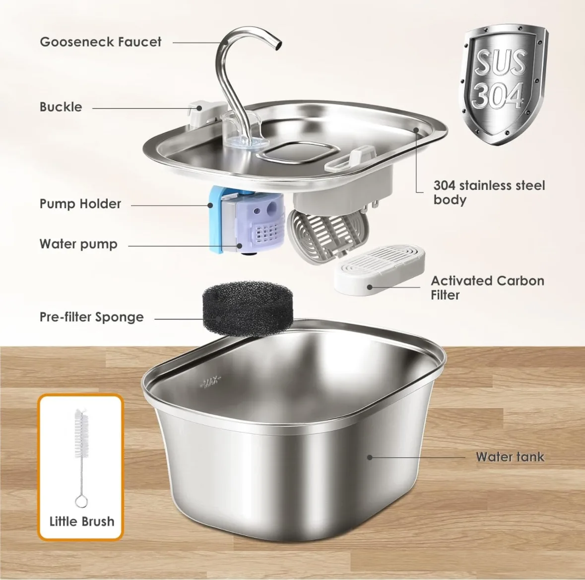 Stainless Steel Pet Water Fountain (brand new) image indicator(3)