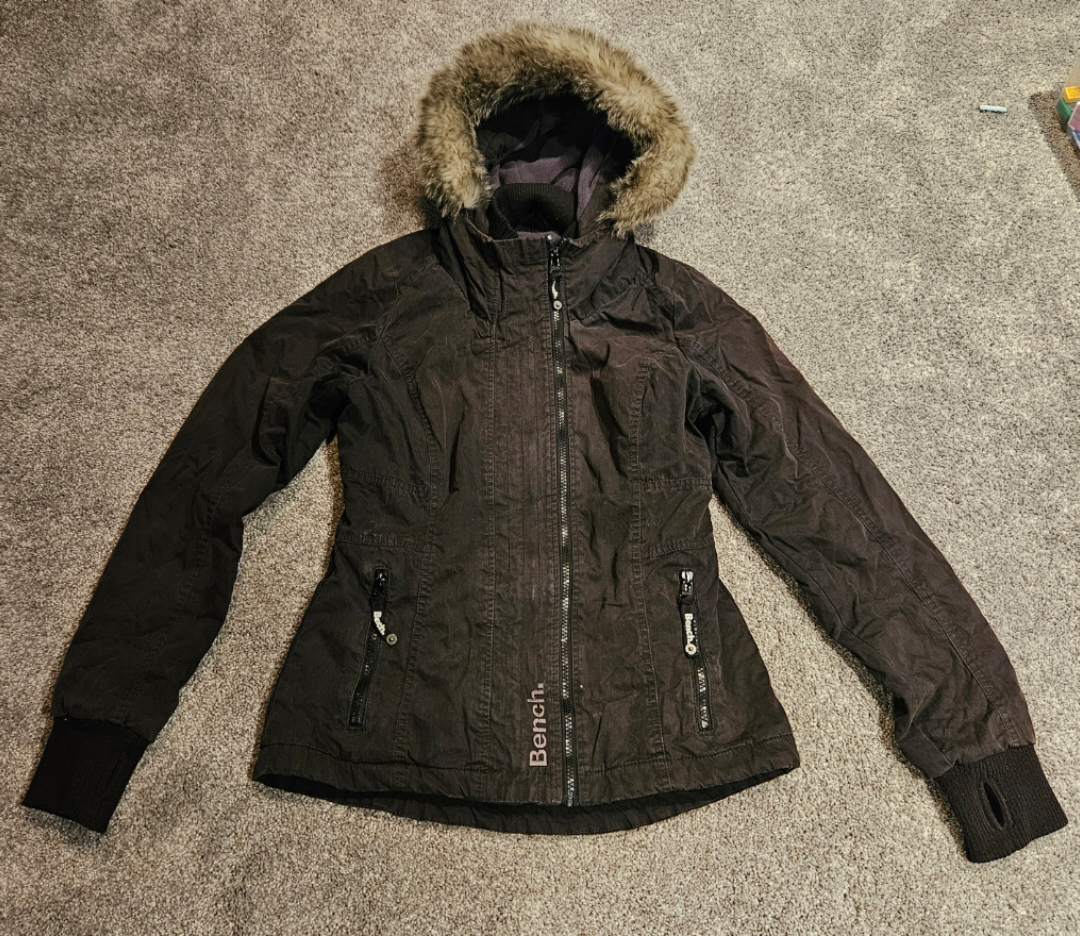 Black Bench Jacket with Faux Fur Hood
