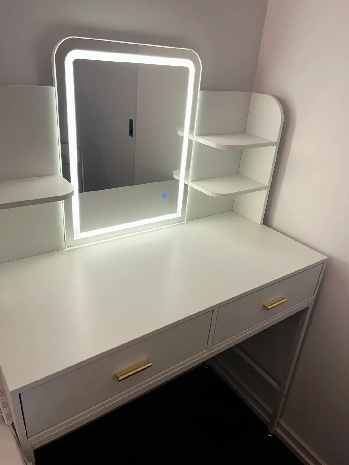 White Vanity Desk with Lighted Mirror thumbnail