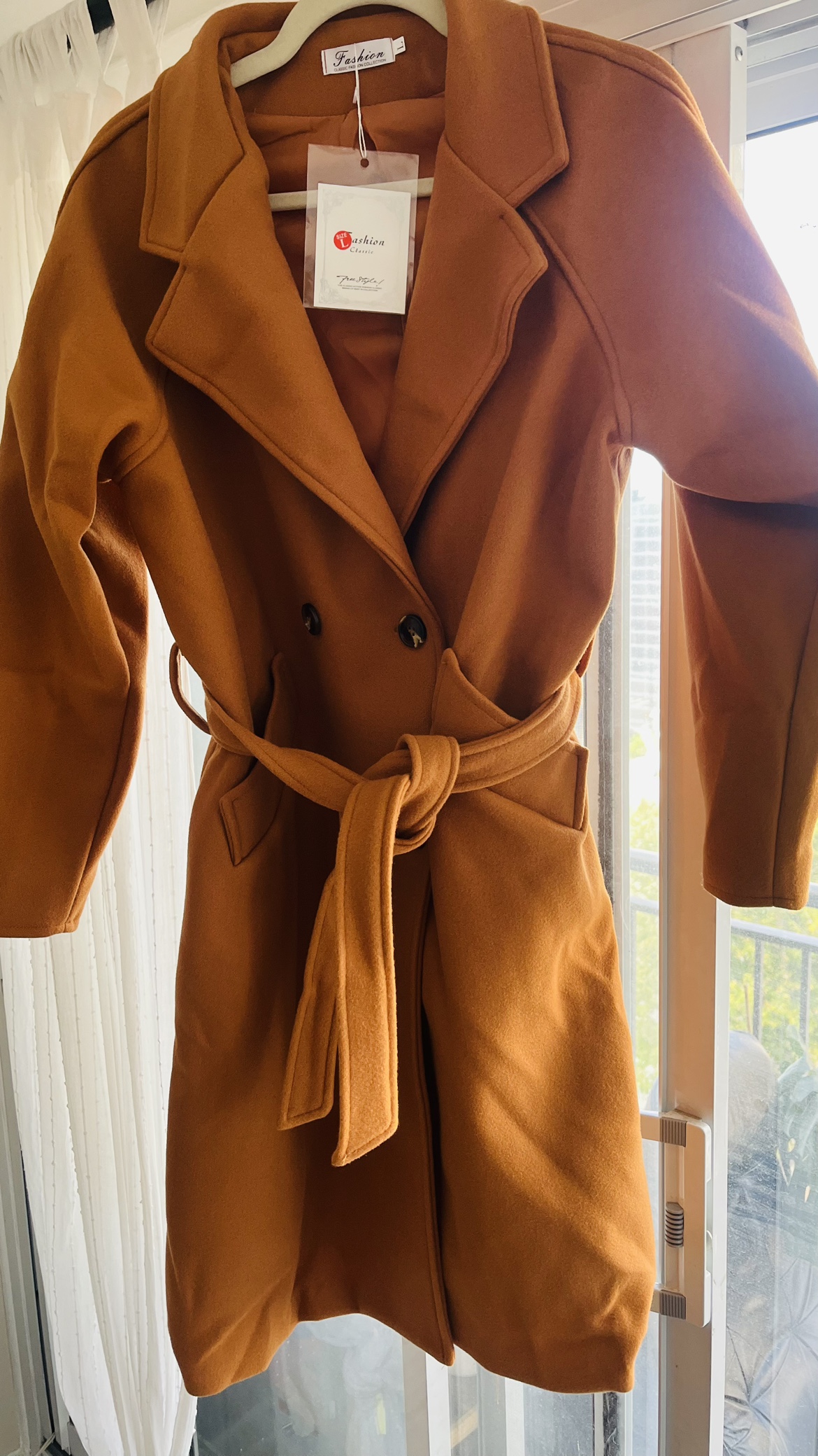 Brown Double Breasted Peacoat with Belt - photo 2