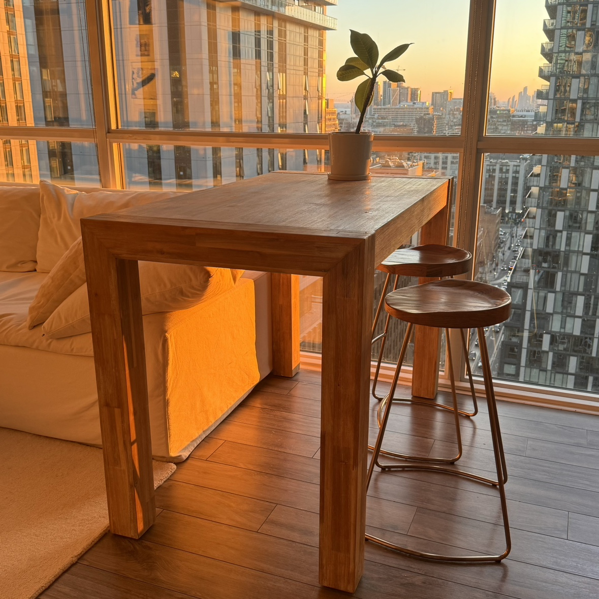 Real Wood Bar Table & 2 Elm Wood + Metal Bar Stools