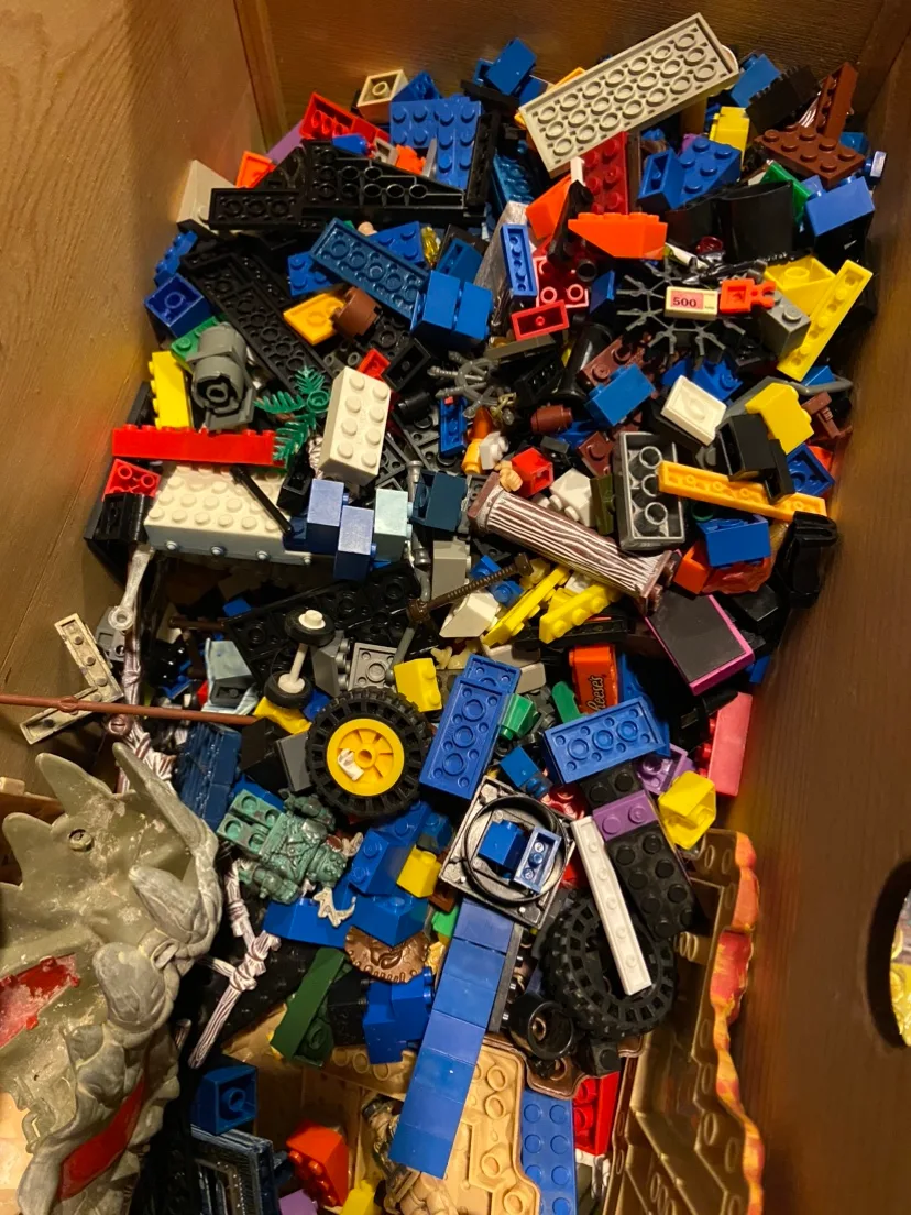 Large wooden bin of megablocks and other LEGO knock offs image indicator(3)