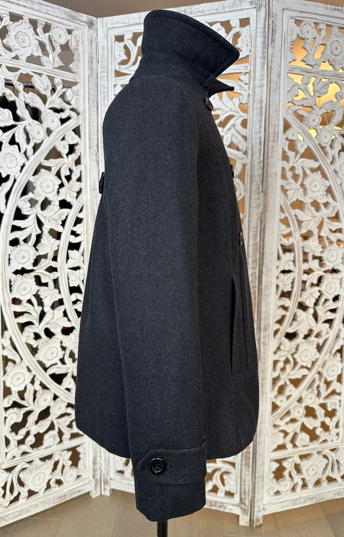 🧡 Peacoat Crop military Jacket XS S Double Breasted Flare Lady's image indicator(3)