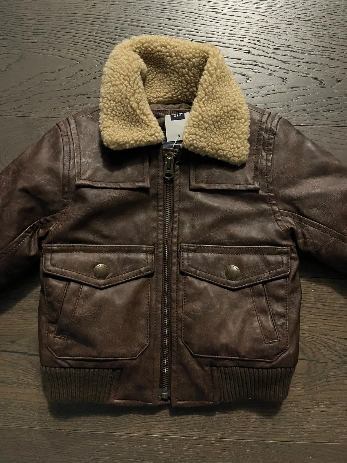 Baby gap brown leather faux kids jacket 12-18M NWT image indicator(2)