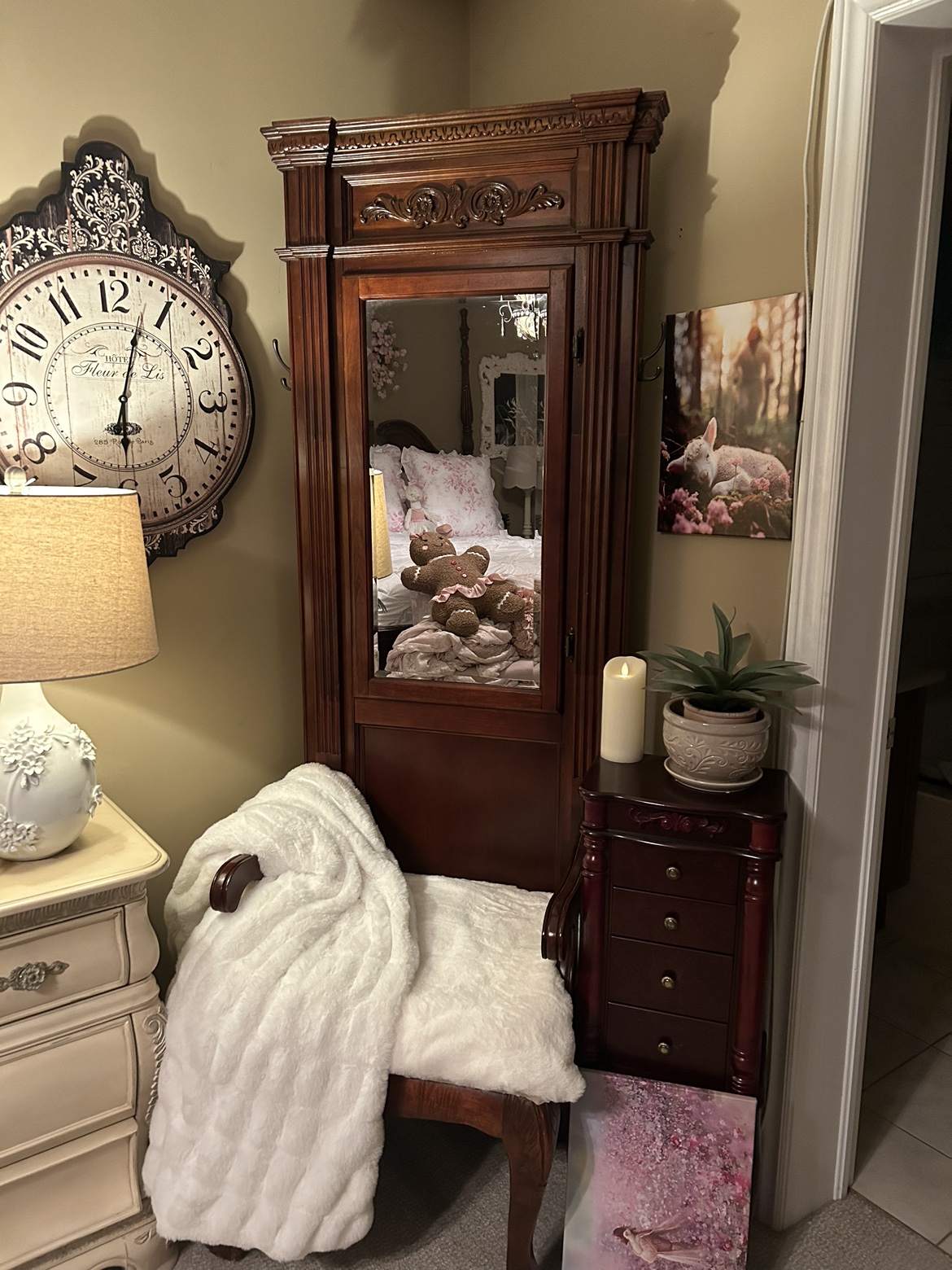Antique Wooden Hall Tree With Mirror - photo 2
