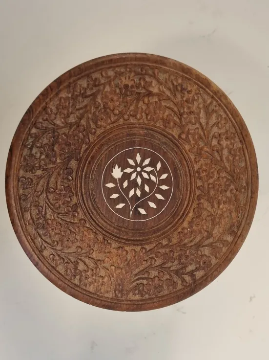 Set of 3 Antique Vintage Carved Wooden Folding Stools image indicator(5)