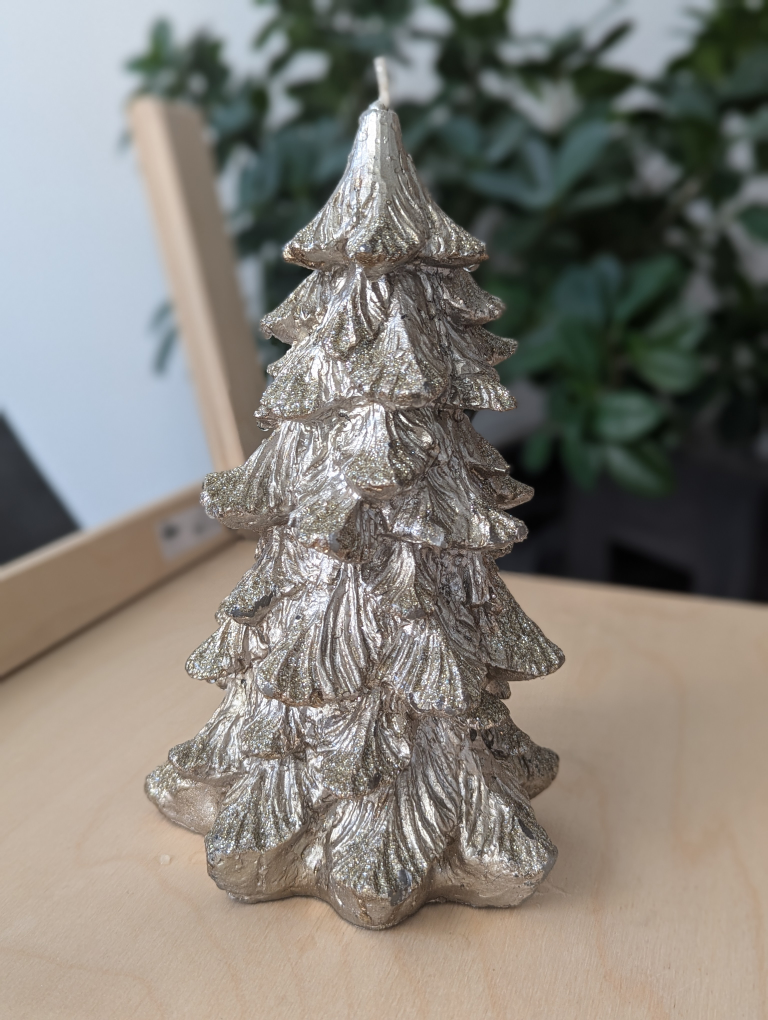 Silver Glitter Christmas Tree Candle