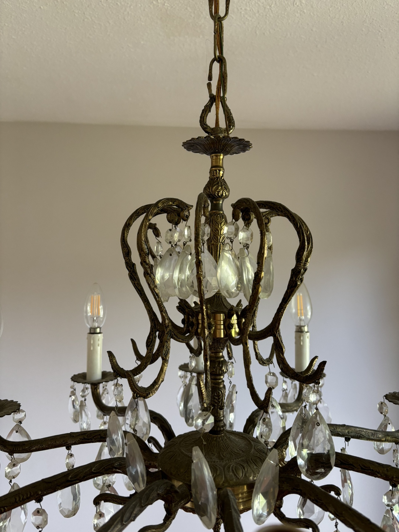Vintage Brass Chandelier with Crystal Drops - photo 4