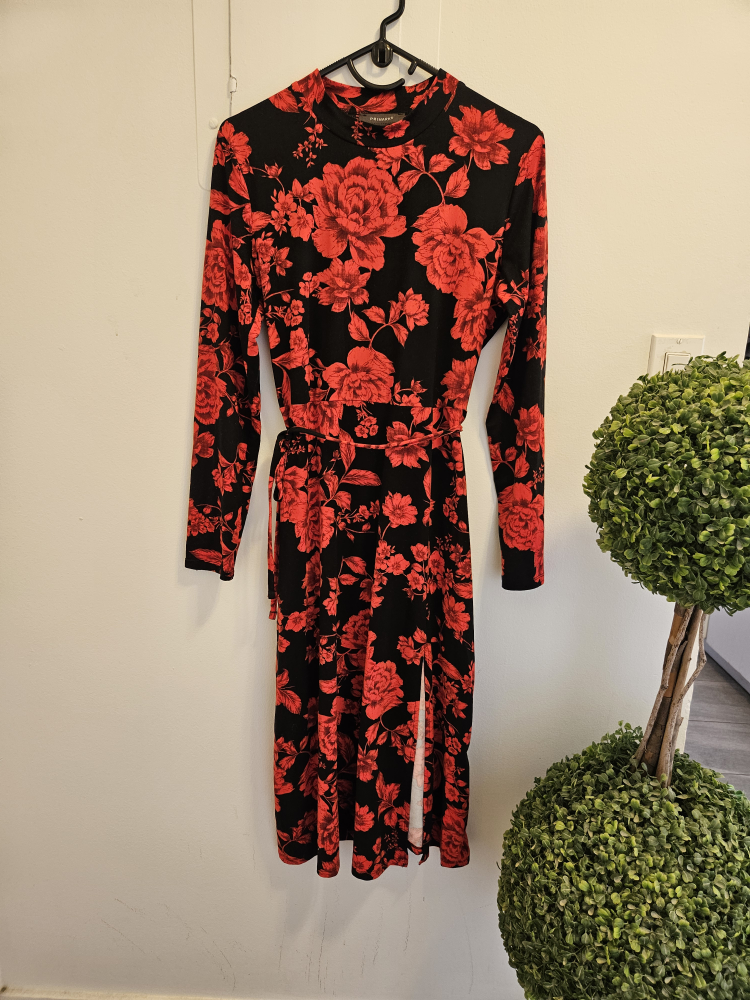 Red Floral Long Sleeve Dress