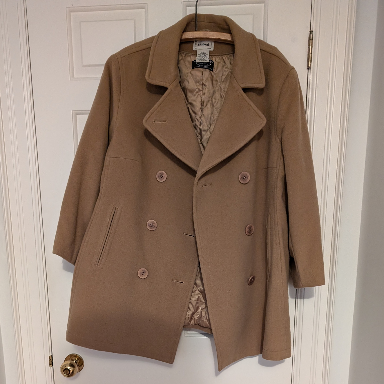 NWOT L.L. Bean Beige Pea Coat 100% Wool with Thinsulate - photo 5