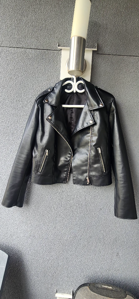 Womens Black Faux Leather Jacket - Size Large