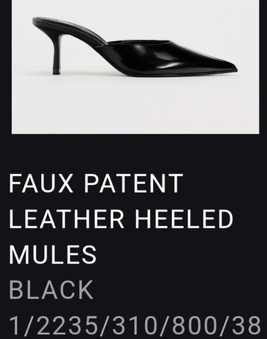 Zara Black Heeled Mules (38)