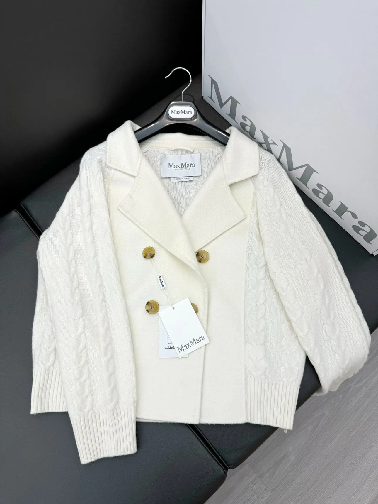 Max Mara White Cable Knit Cardigan image indicator(3)