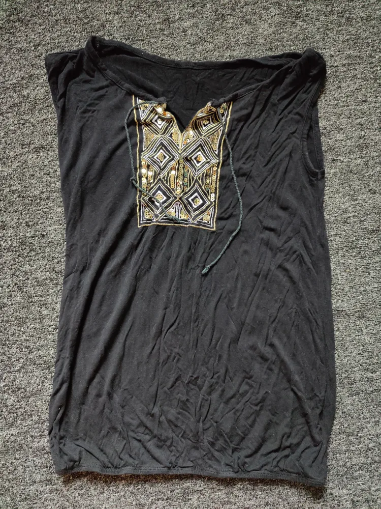 Black Sleeveless Top with Gold Embroidered Detail thumbnail