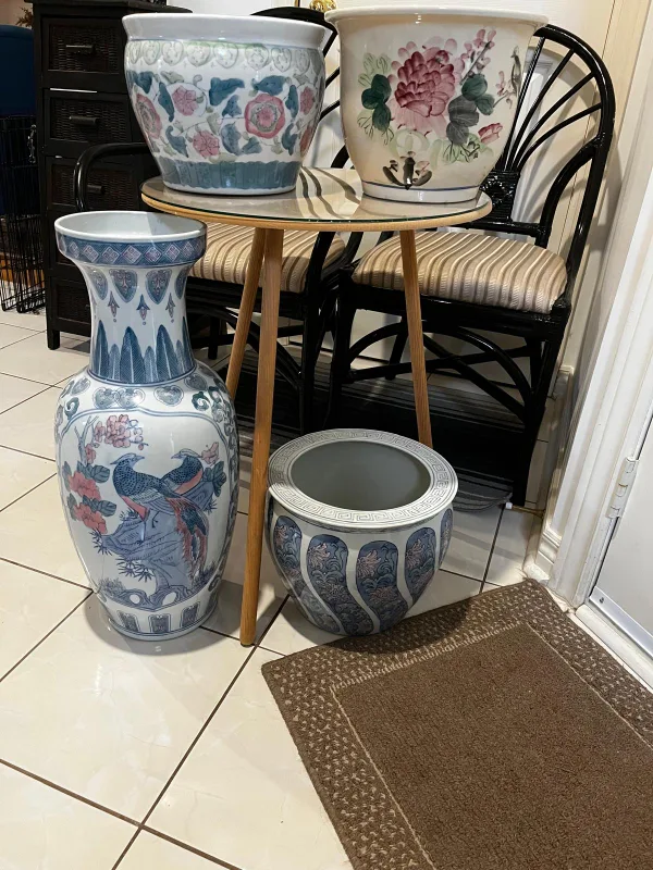 Vintage Asian-Style Porcelain Planters and Vase thumbnail