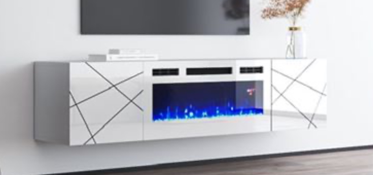 Orren Ellis® Sermet 63''- White Electric Fireplace TV Stand - photo 2