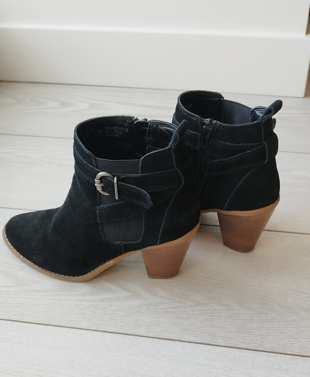 Black Suede Buckle Ankle Boots