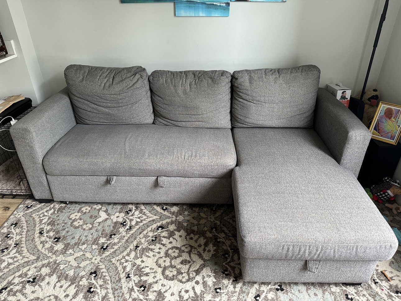 Grey Sectional Sofa Bed with Storage