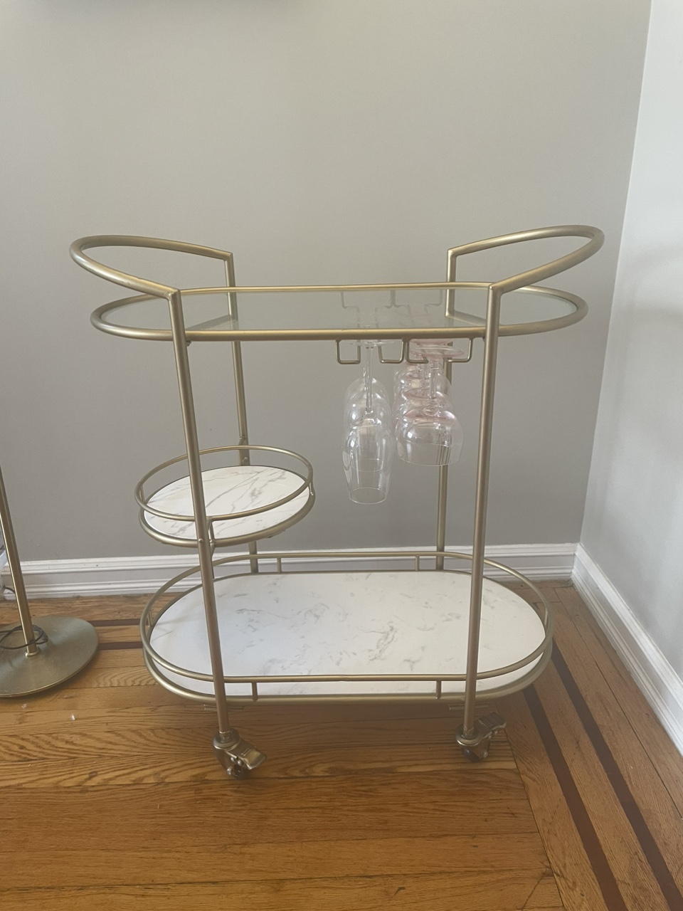Gold Bar Cart with Marble Shelves