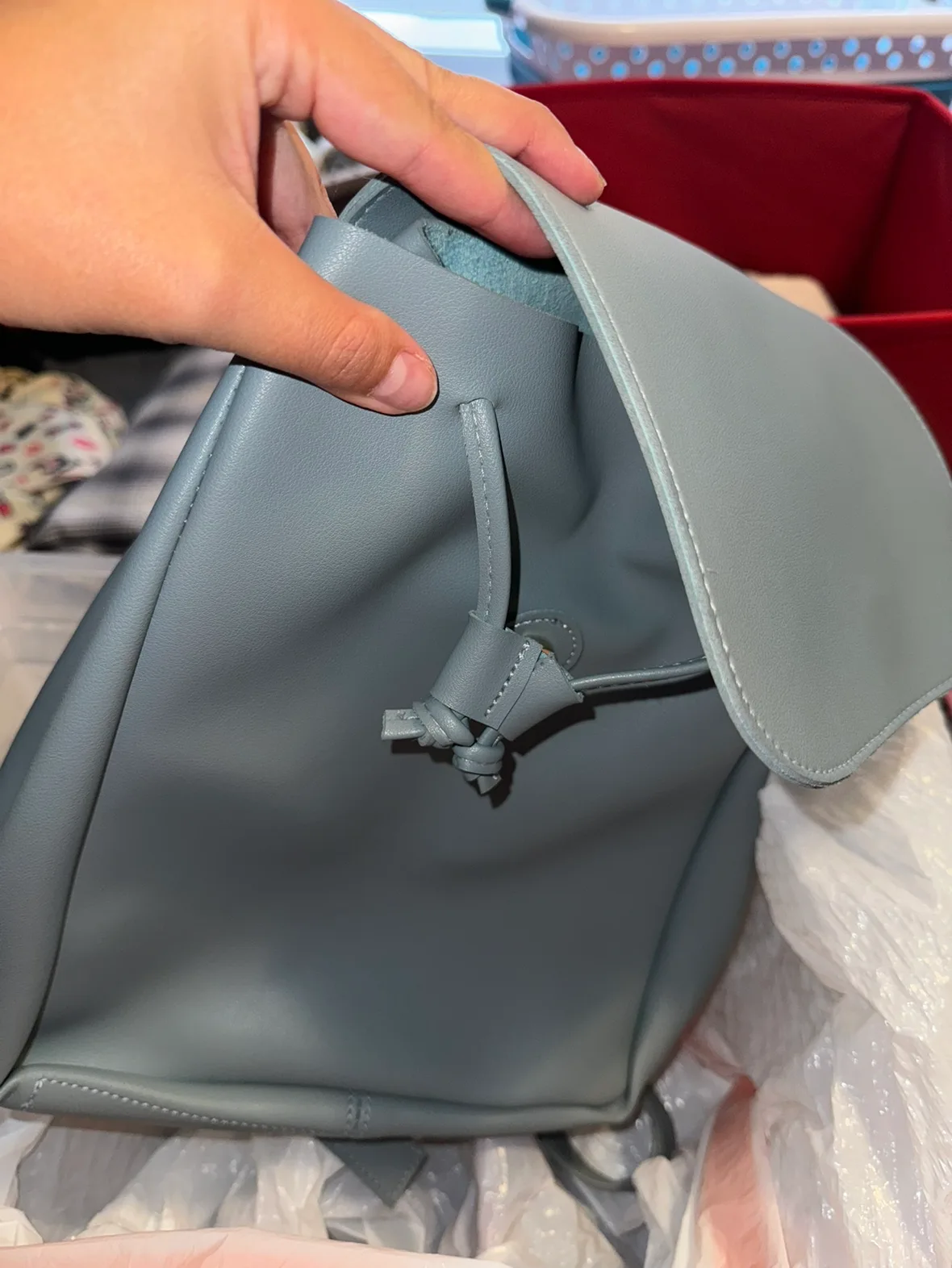 Blue Faux Leather Backpack image indicator(3)