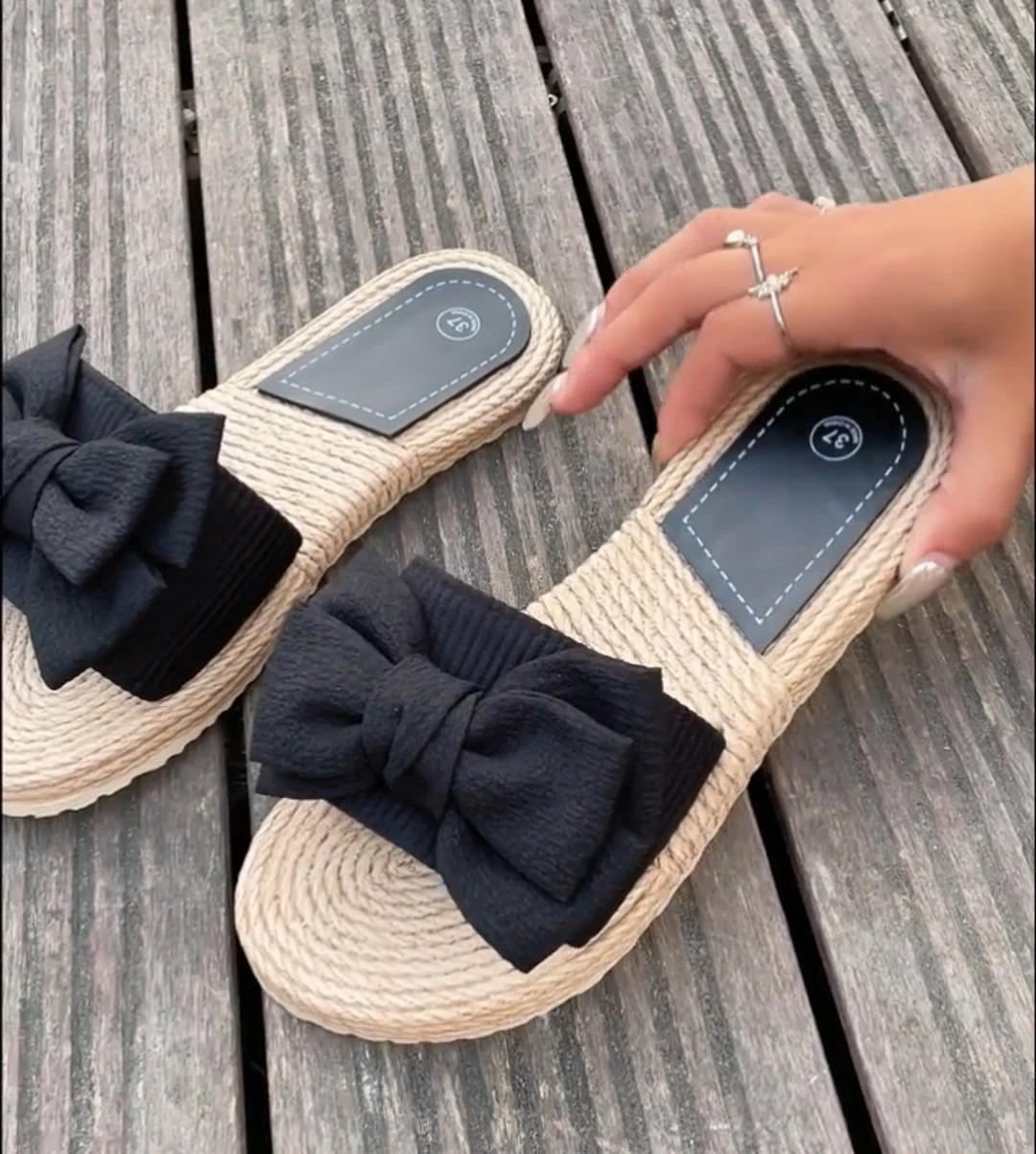 Women's Black Bow Sandals