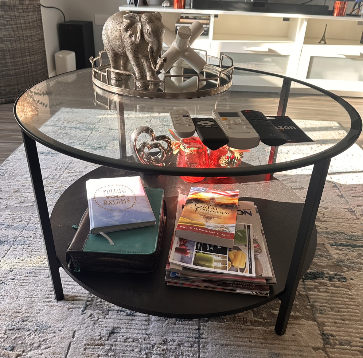 Glass Top Coffee Table with Shelf - photo 2